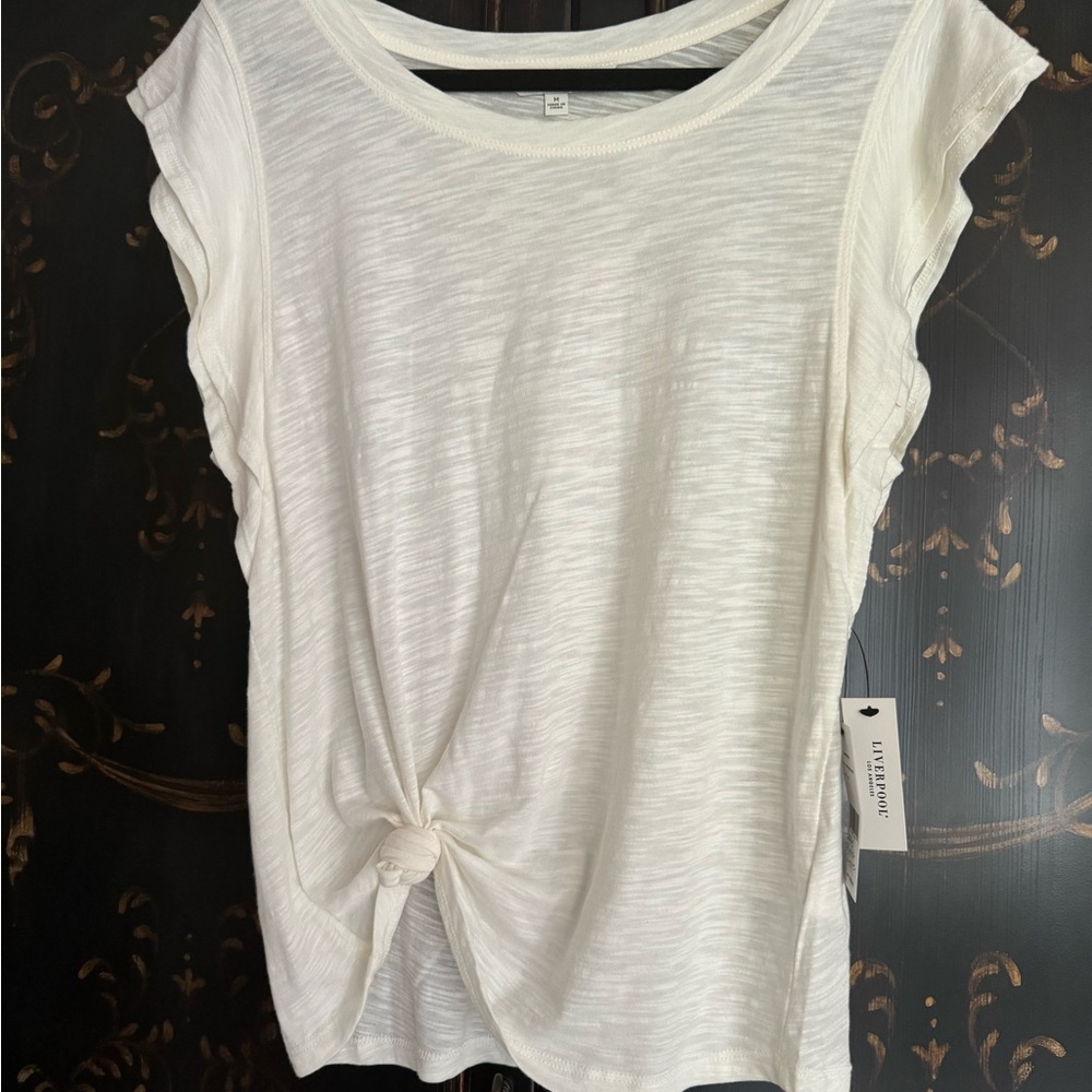 Liverpool cream T shirt with double flutter Sleeve Sz m